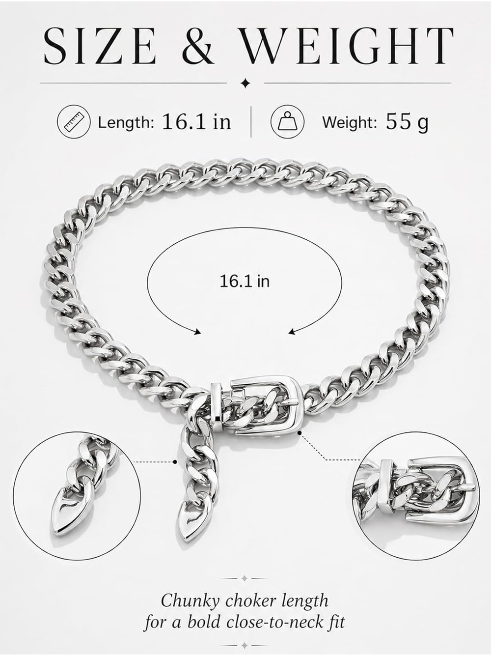 Bold Silver Chunky Chain Belt Choker Necklace - Picture 3 of 8